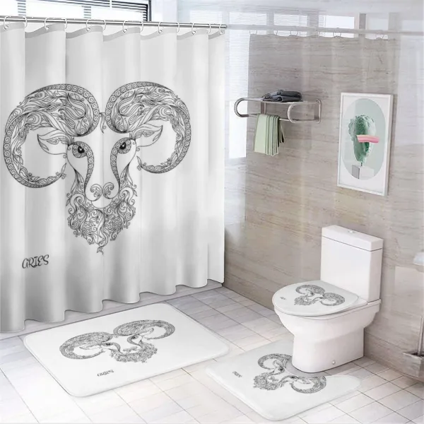 Line Art Floral Tattoo on a shower curtain