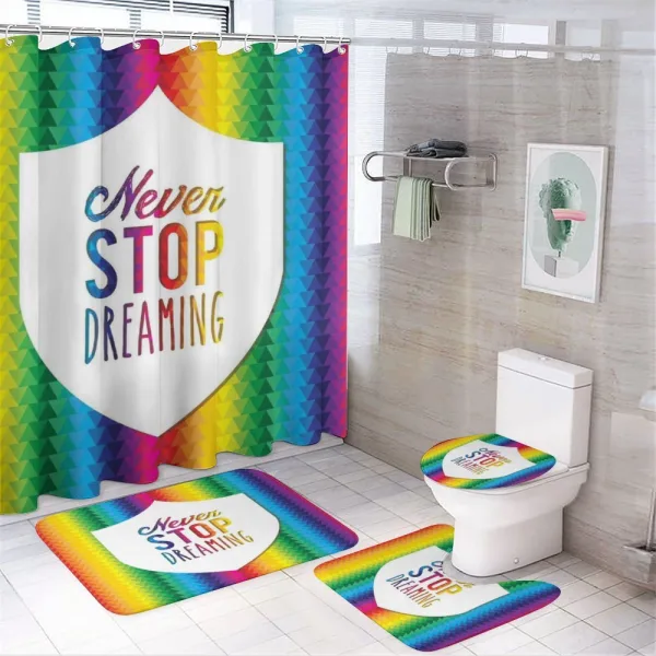 Rainbow Words on a shower curtain