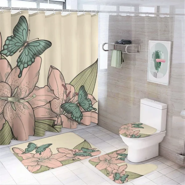 Butterflies and Lilies on a shower curtain