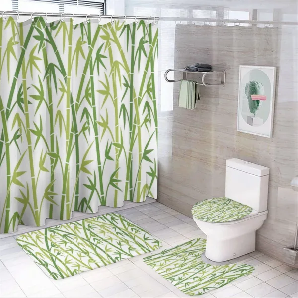 Cartoon Style Bamboo on a shower curtain