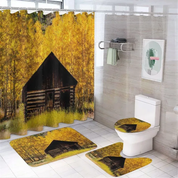 Farmhouse in Aspen Tree on a shower curtain