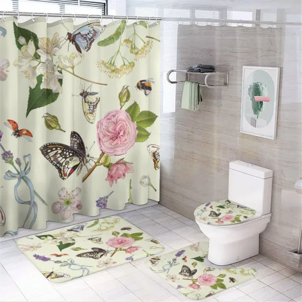 Flowers Roses and Bees on a shower curtain