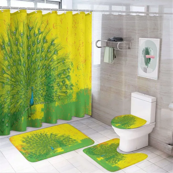 Grunge Peacock Birds on a shower curtain