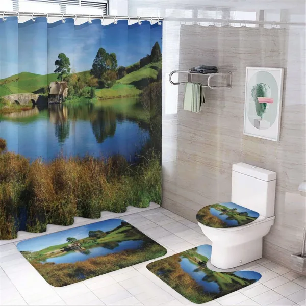 Hobbit Land Village House on a shower curtain