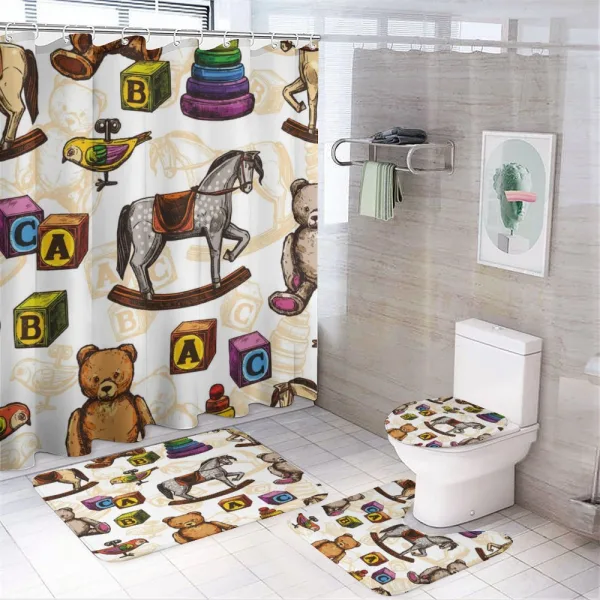Old Retro Toys Birds on a shower curtain
