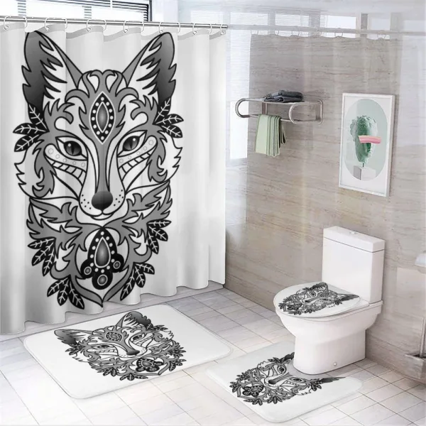Ornamental Fox Face Curves on a shower curtain