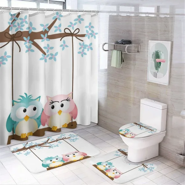 Owls in Love on Swing on a shower curtain