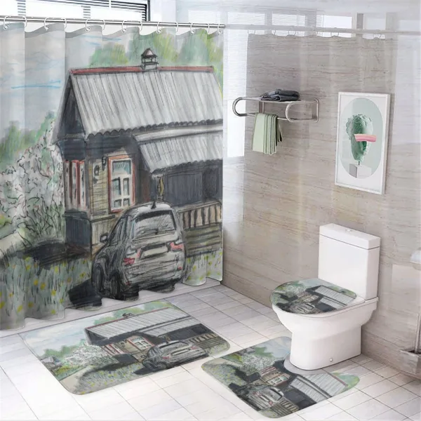 Parked Car Village House on a shower curtain