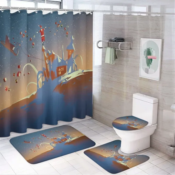 Santa Claus and Gift on a shower curtain