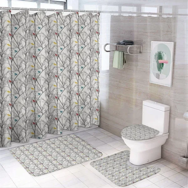 Woodland Nature Birds Trees on a shower curtain