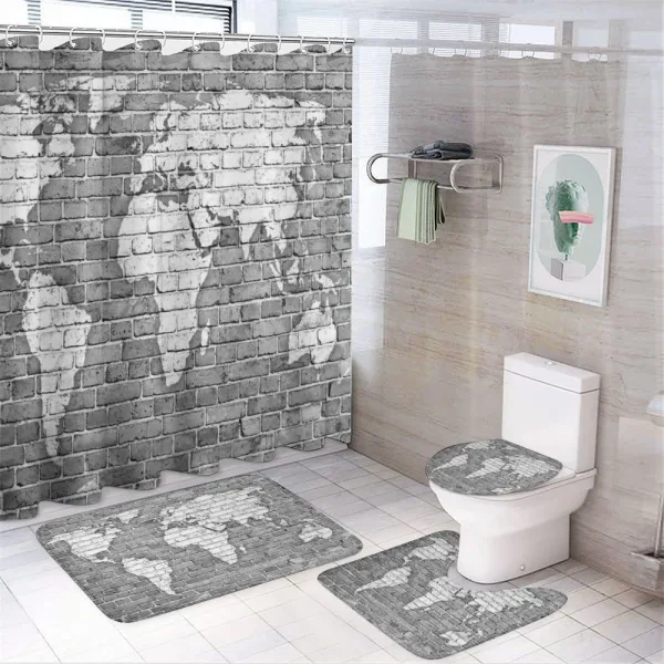 World Map on Old Brick on a shower curtain