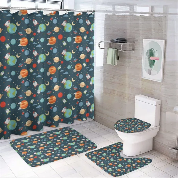 Cartoon Planets in Space on a shower curtain