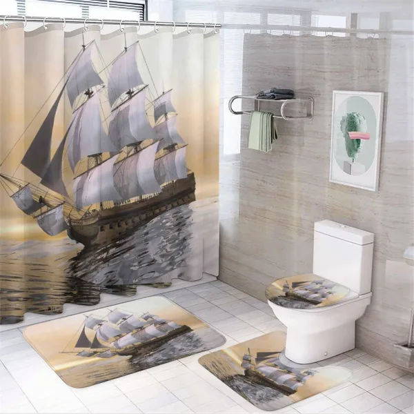 Ship Sailing on Ocean on a shower curtain