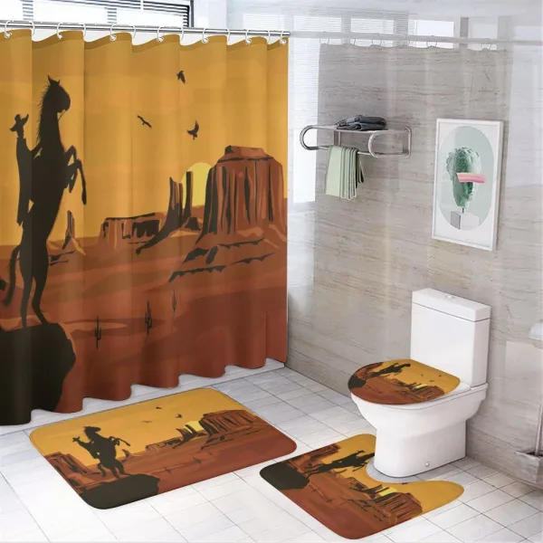 Sunset Scene and Cowboy on a shower curtain