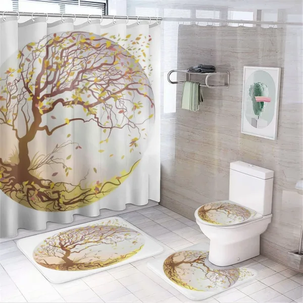 Tree Wind Flying Leaves on a shower curtain