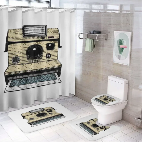 Vintage Polaroid Machine on a shower curtain