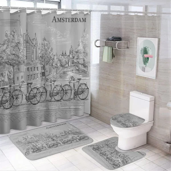 Bicycles by the Canal on a shower curtain