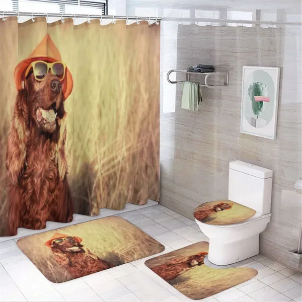 Dog Wearing Hat Glasses on a shower curtain
