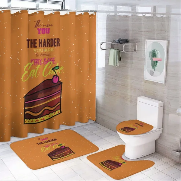 Doodle Stay Safe Eat Cake on a shower curtain