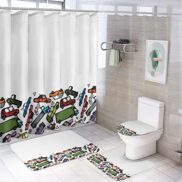 Hand Drawn Toy Wheels on a shower curtain