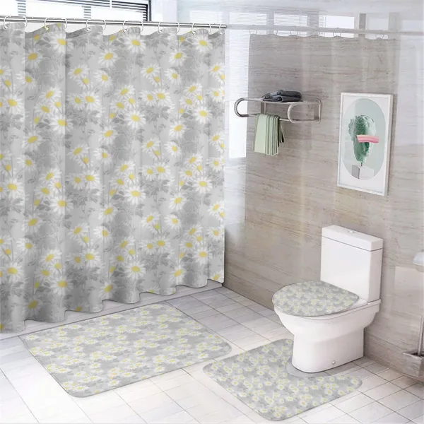 Heap of Chamomile Flowers on a shower curtain