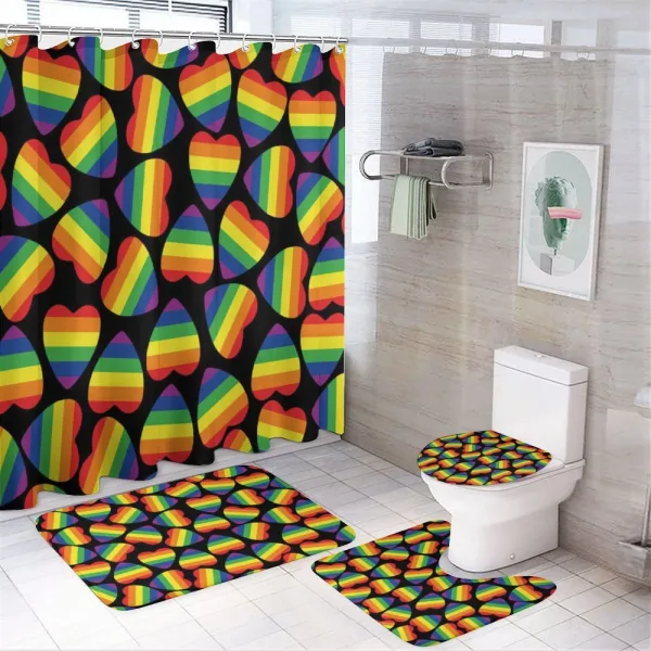 Hearts Gay Pride Flag on a shower curtain
