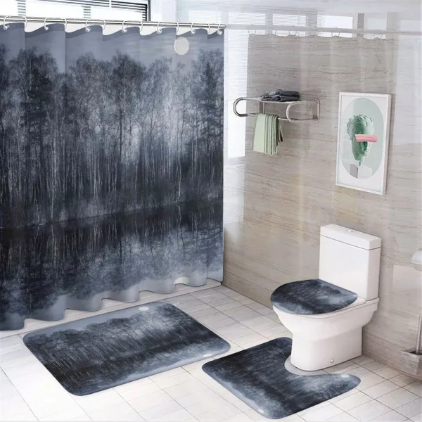 Night Woodland by the Lake on a shower curtain