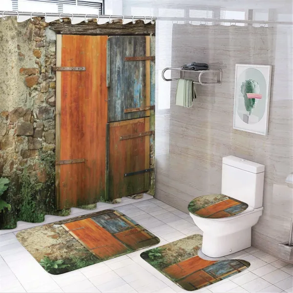 Old French Wooden Door on a shower curtain