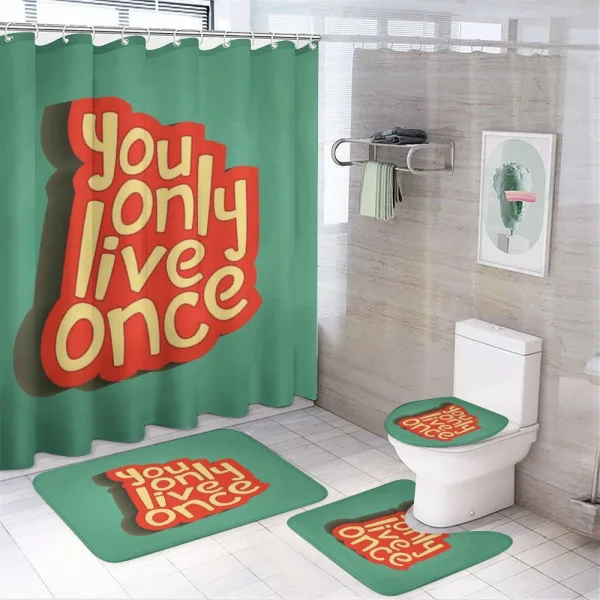 Retro Inspirational Words on a shower curtain