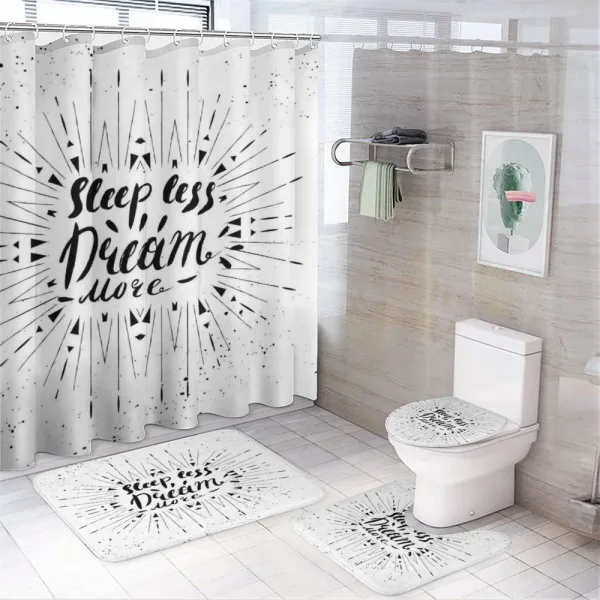Sleep Less Dream More Text on a shower curtain