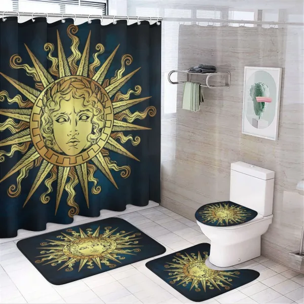 Sun with Antique Woman Face on a shower curtain