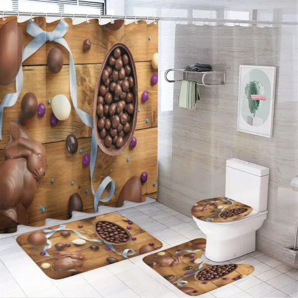 Chocolate Holiday Eggs on a shower curtain