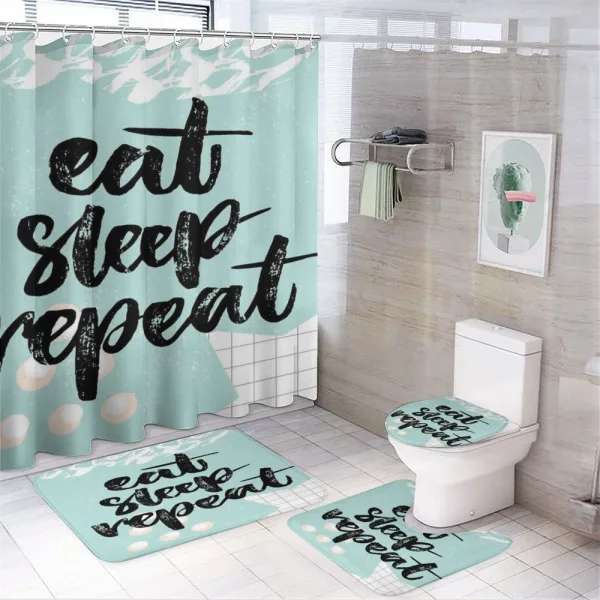 Eat Sleep Repeat Lettering on a shower curtain