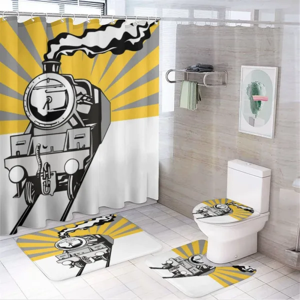 Locomotive Sunburst Effect on a shower curtain