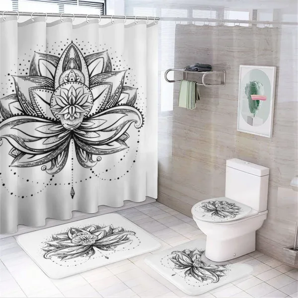 Ornamental Lotus Sketch on a shower curtain