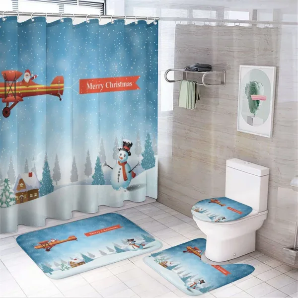 Santa Plane Snowman on a shower curtain