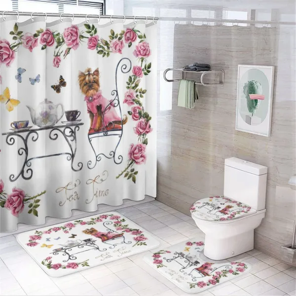 Terrier in Pink Dress on a shower curtain