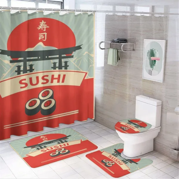 Torii Gate Sushi Mountains on a shower curtain