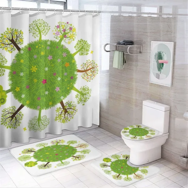 Various Green Trees Bloom on a shower curtain