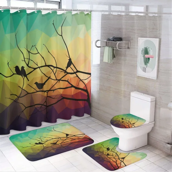 Abstract Bird and Branch on a shower curtain