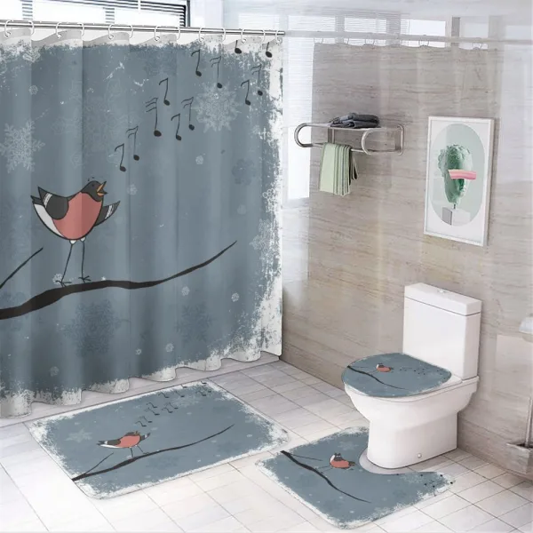 Bullfinch Bird Singing on a shower curtain