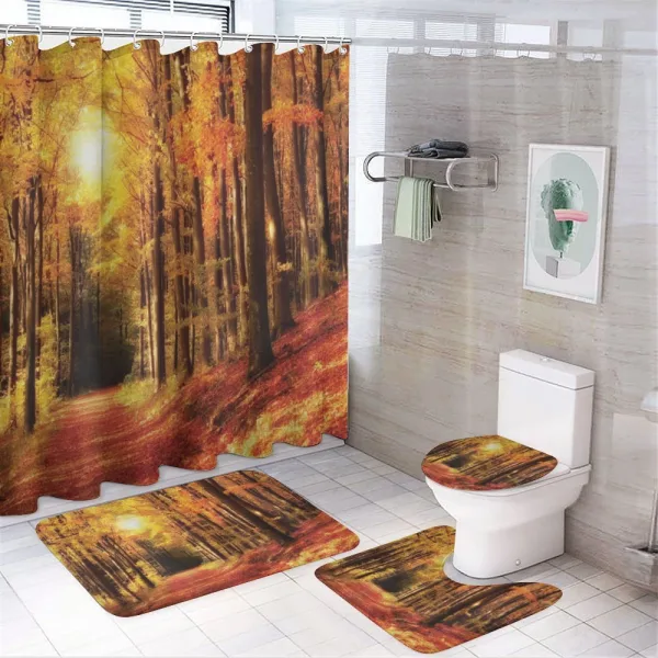 Fall Trees at Sunset Woods on a shower curtain