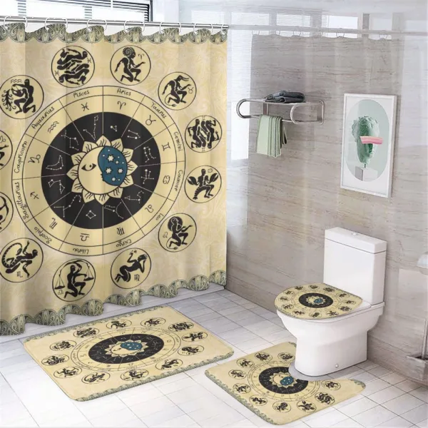 Mystic Horoscope Wheel Art on a shower curtain