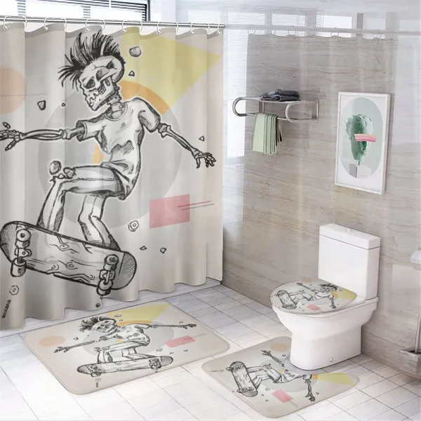 Skating Skeleton Boy on a shower curtain