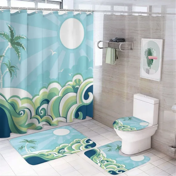 Wavy Sea Palm Trees on a shower curtain
