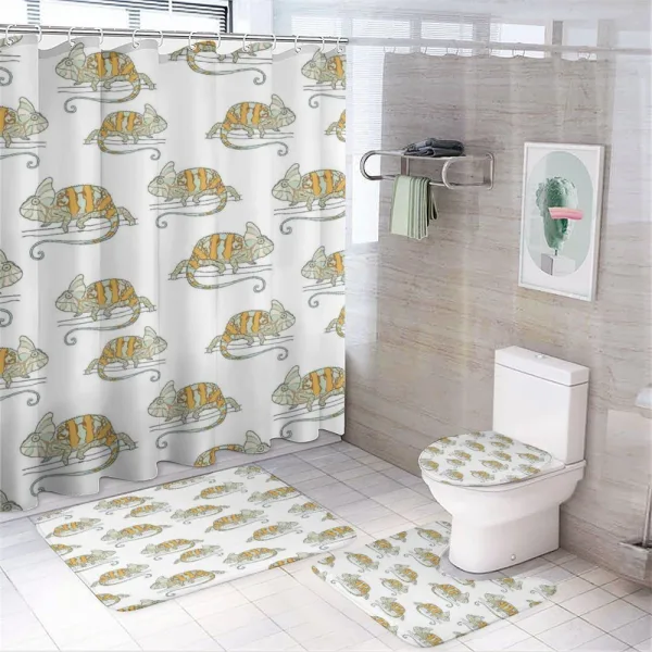 Wild Chameleon Lizard on a shower curtain