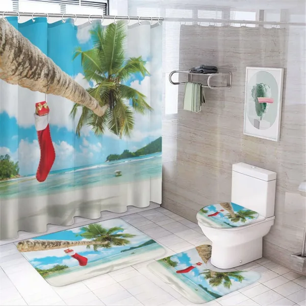 Beach Xmas Stockings on a shower curtain
