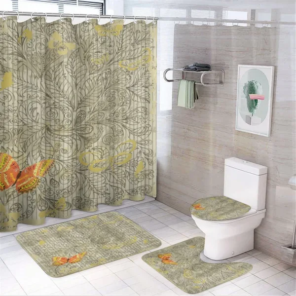 Botanical Leafy Butterfly on a shower curtain