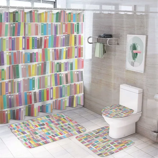 Colorful Cartoon Library on a shower curtain