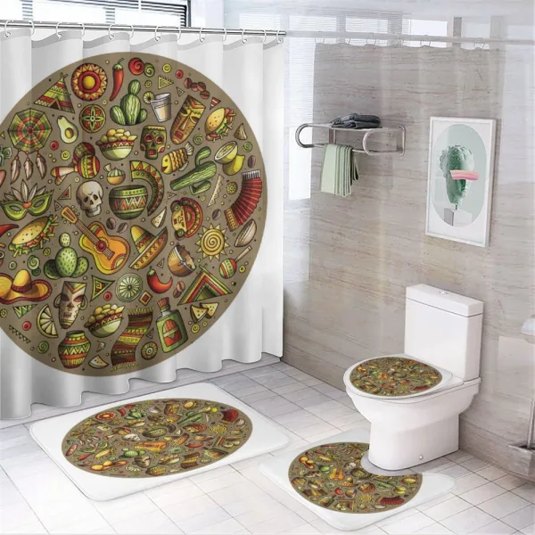 Colorful Doodles in Square on a shower curtain